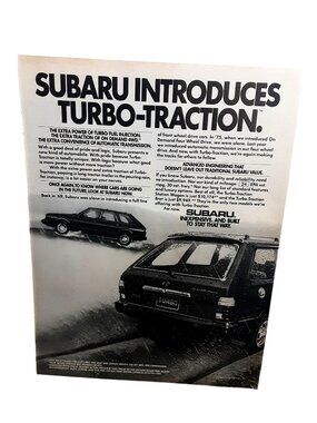 1983 Subaru Turbo Traction Print Ad 4WD Wagon Rain Driving Vintage